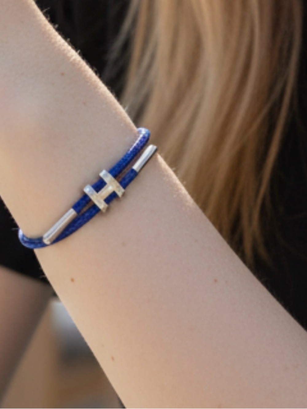 Blue Cord Bracelet with Silver tone  Accent